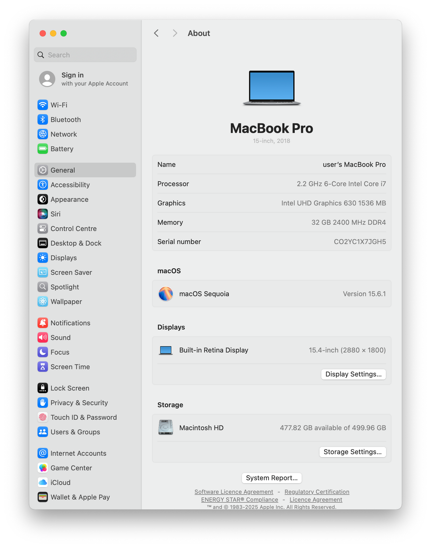 Apple MacBook Pro A1990 15" 2018, 6-Core i7 2.2GHz, 32GB, 512GB SSD, Pro 555X