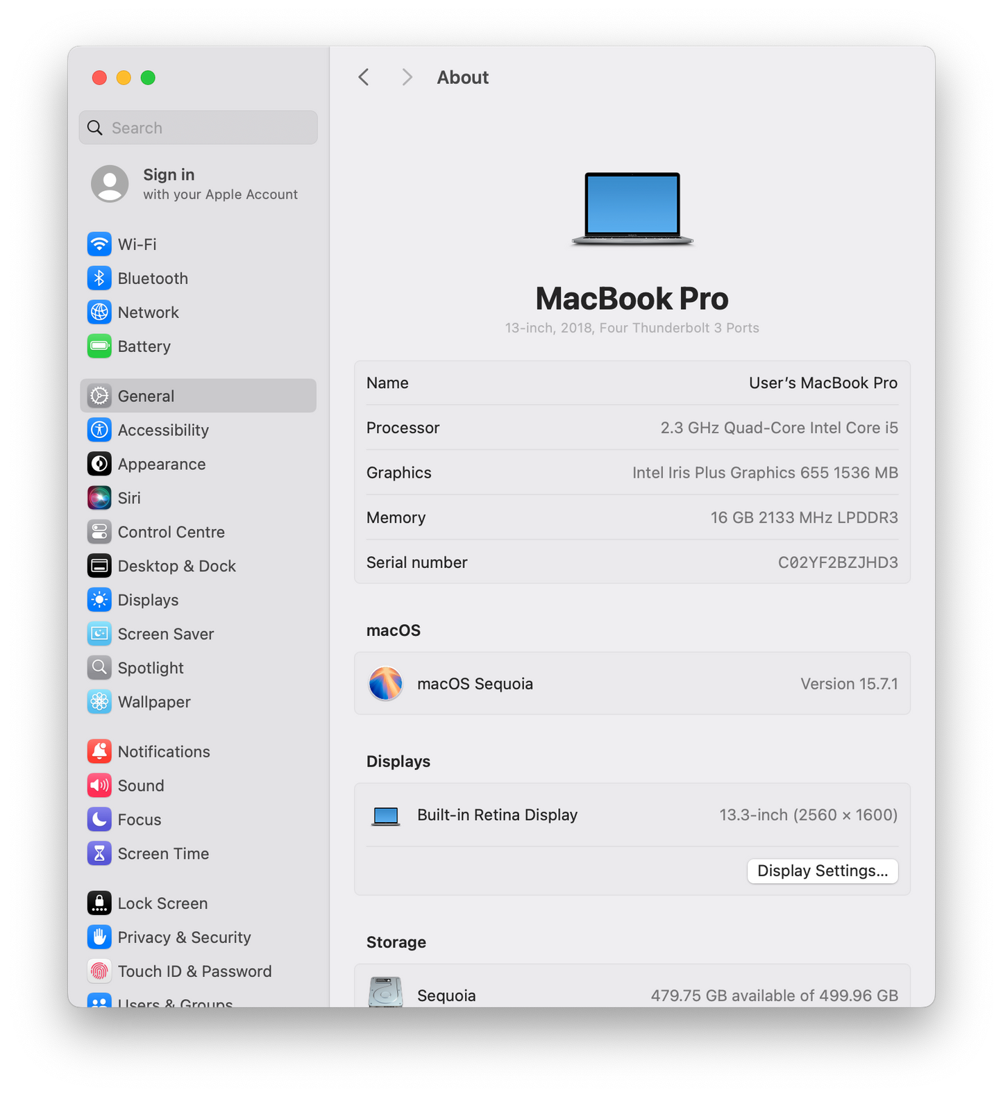 Apple MacBook Pro A1989 13" 2018 Laptop, Quad-Core i5 2.3GHz, 16GB, 512GB SSD