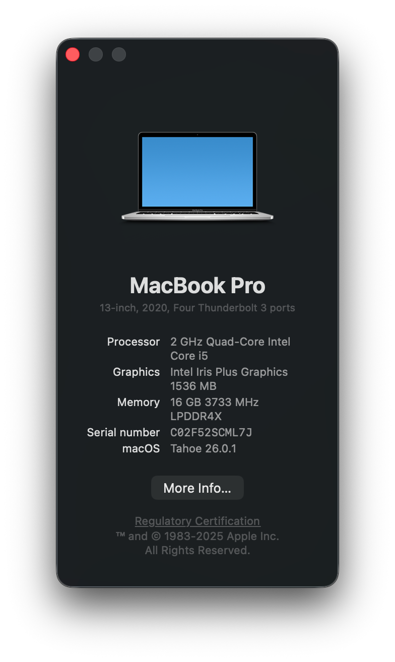 Apple MacBook Pro A2251 13" 2020 Laptop, Quad-Core i5 2GHz, 16GB, 1TB SSD