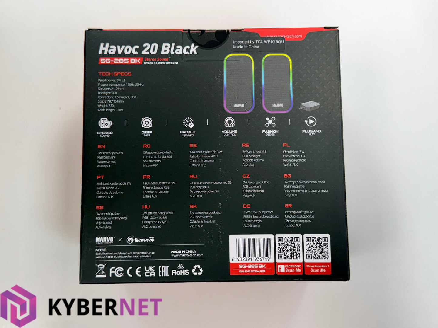 Marvo SG-285 BK Havoc 20 Black Wired RGB Gaming Speakers