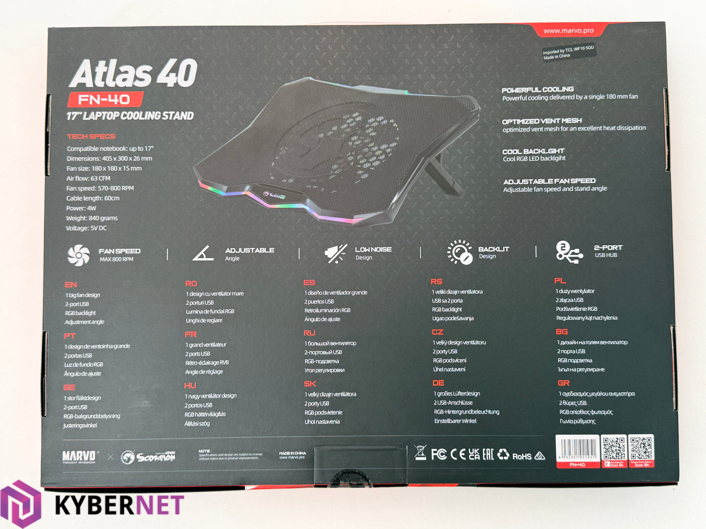 Marvo Scorpion Atlas 40 FN-40 RGB 17" Laptop Cooling Stand