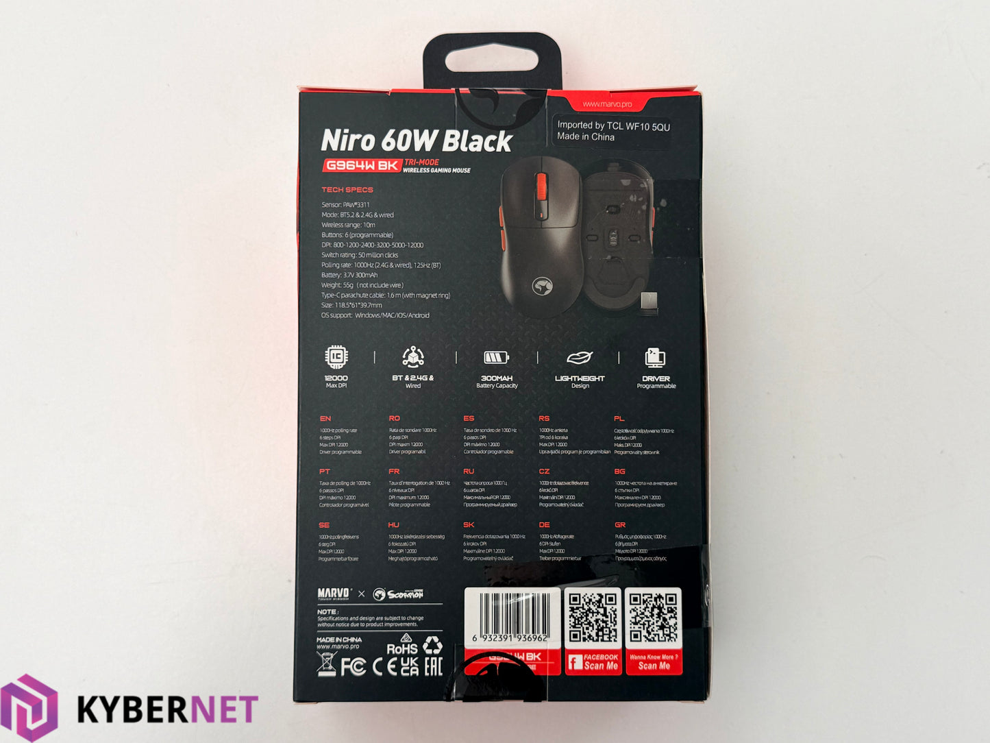 Marvo Scorpion G964W BK Niro 60W Tri-Mode Wireless Gaming Mouse