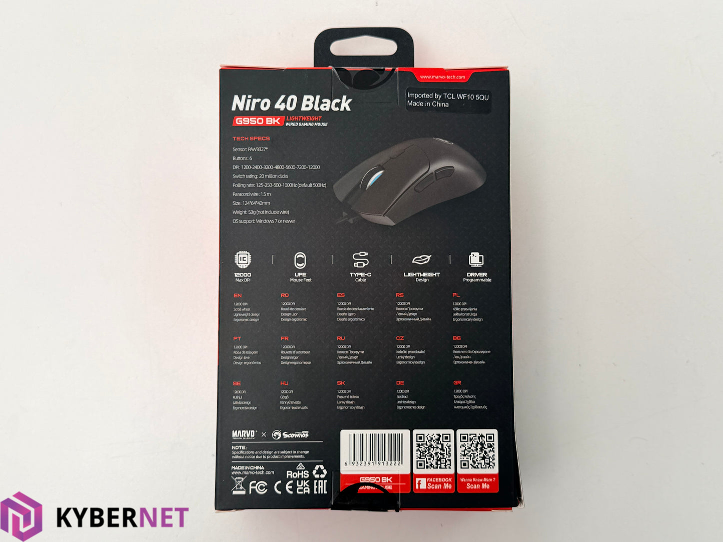 Marvo Scorpion G950 BK Niro 40 Black Lightweight Wired Gaming Mouse