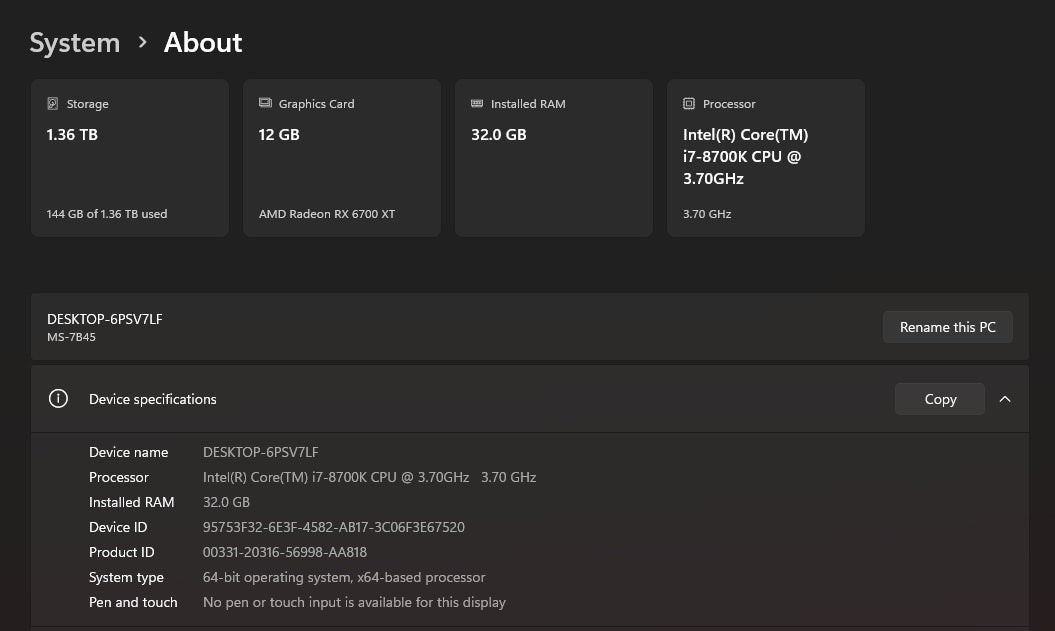 Gaming PC i7-8700K 3.70GHz, 32GB 3200MHz, 512GB SSD + 1TB HDD, RX 6700 XT 12GB