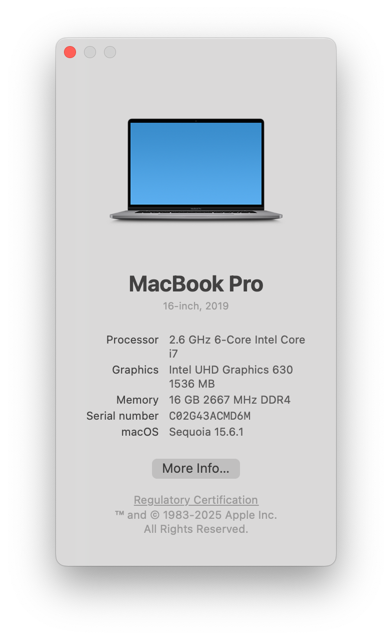 Apple MacBook Pro A2141 16" 2019, 6-Core i7 2.6GHz, 16GB, 512GB SSD, Pro 5300M