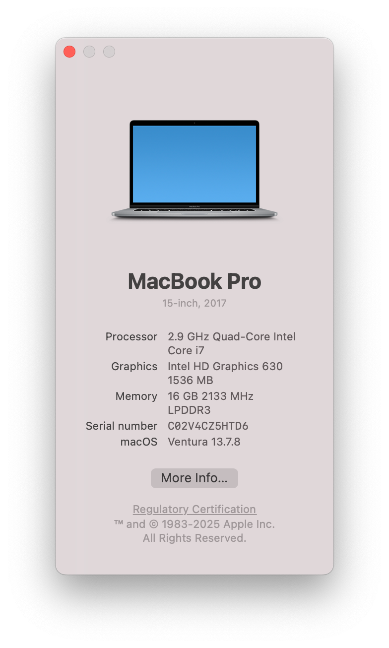 Apple MacBook Pro A1707 15" 2017, Quad-Core i7 2.9GHz, 16GB, 512GB SSD, Pro 560