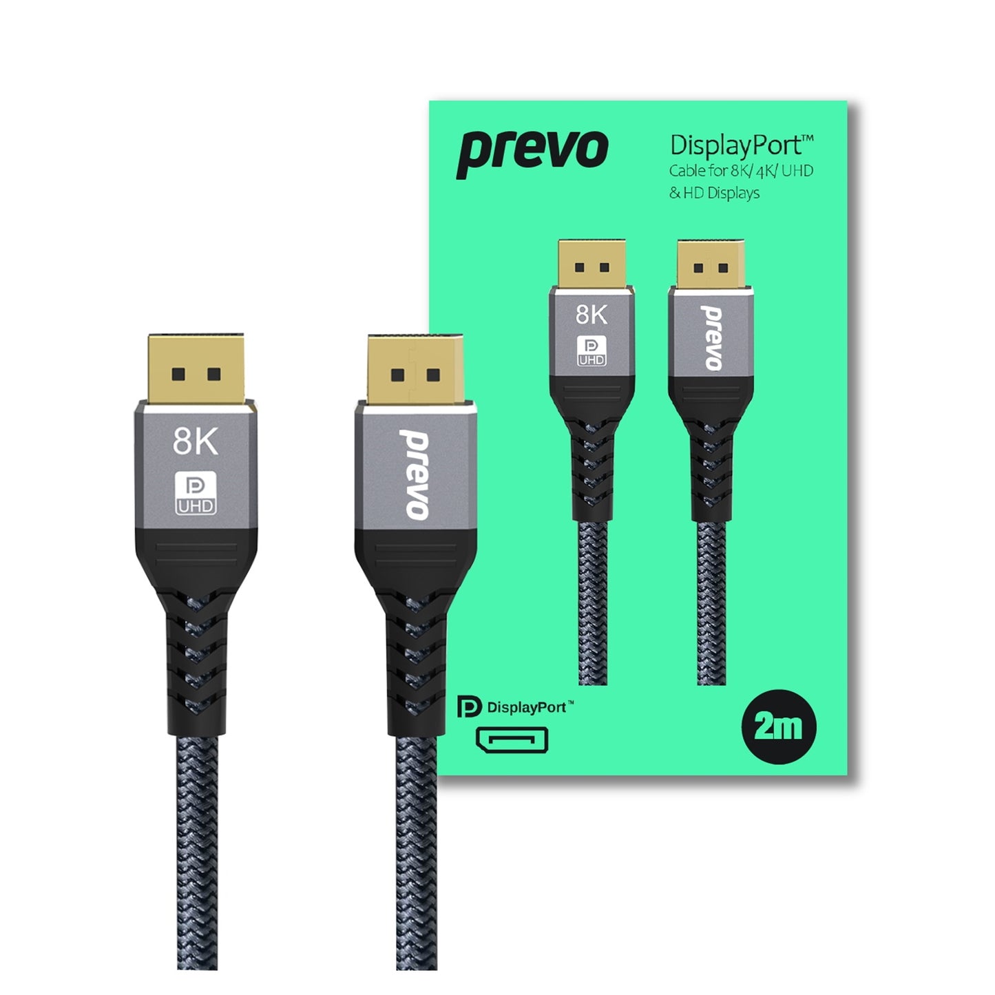 Prevo DisplayPort Cable for 8K / 4K / UHD / HD Displays - 2m