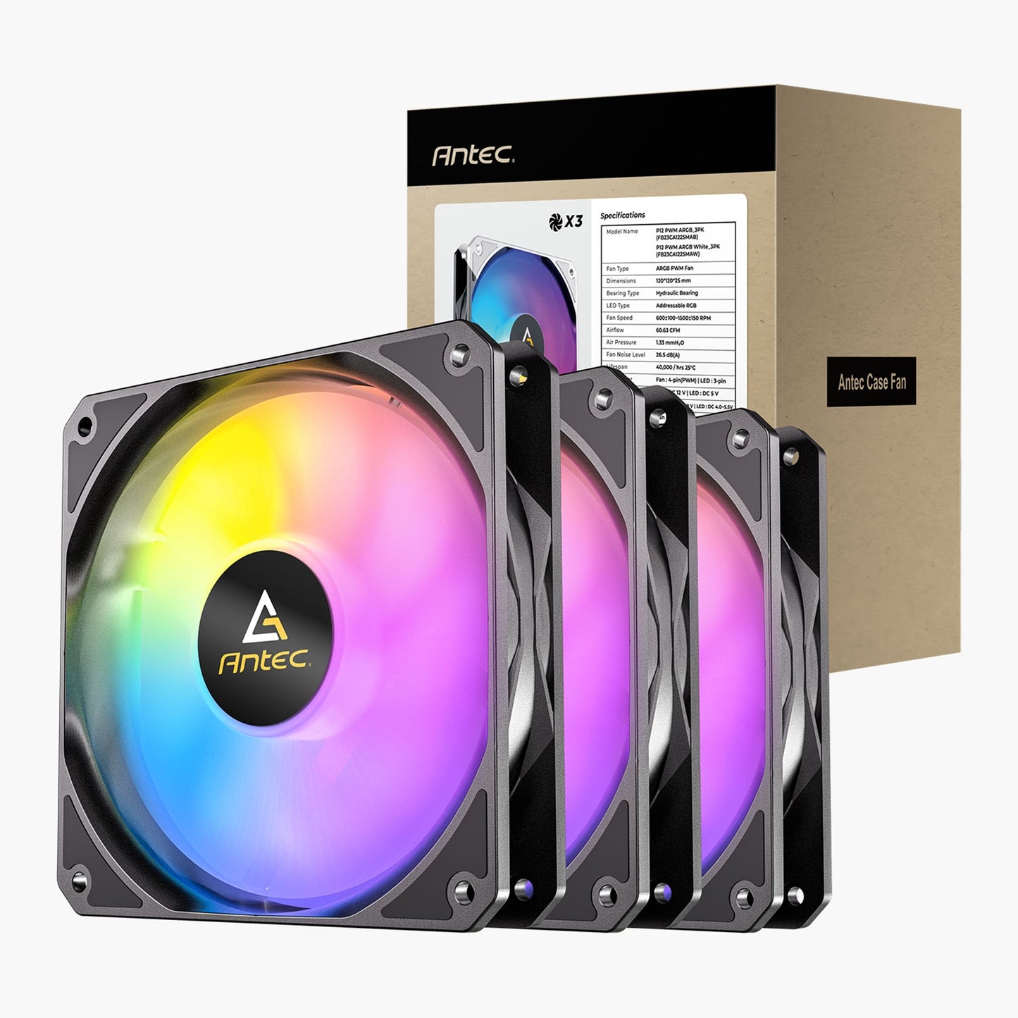 Antec P12 120 ARGB 3x Case Cooling Fans - Black