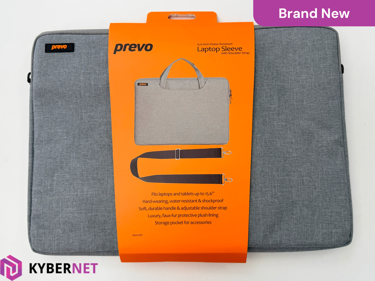 Prevo 15.6" Water Resistant Laptop Sleeve with Shoulder Strap - Black / Grey