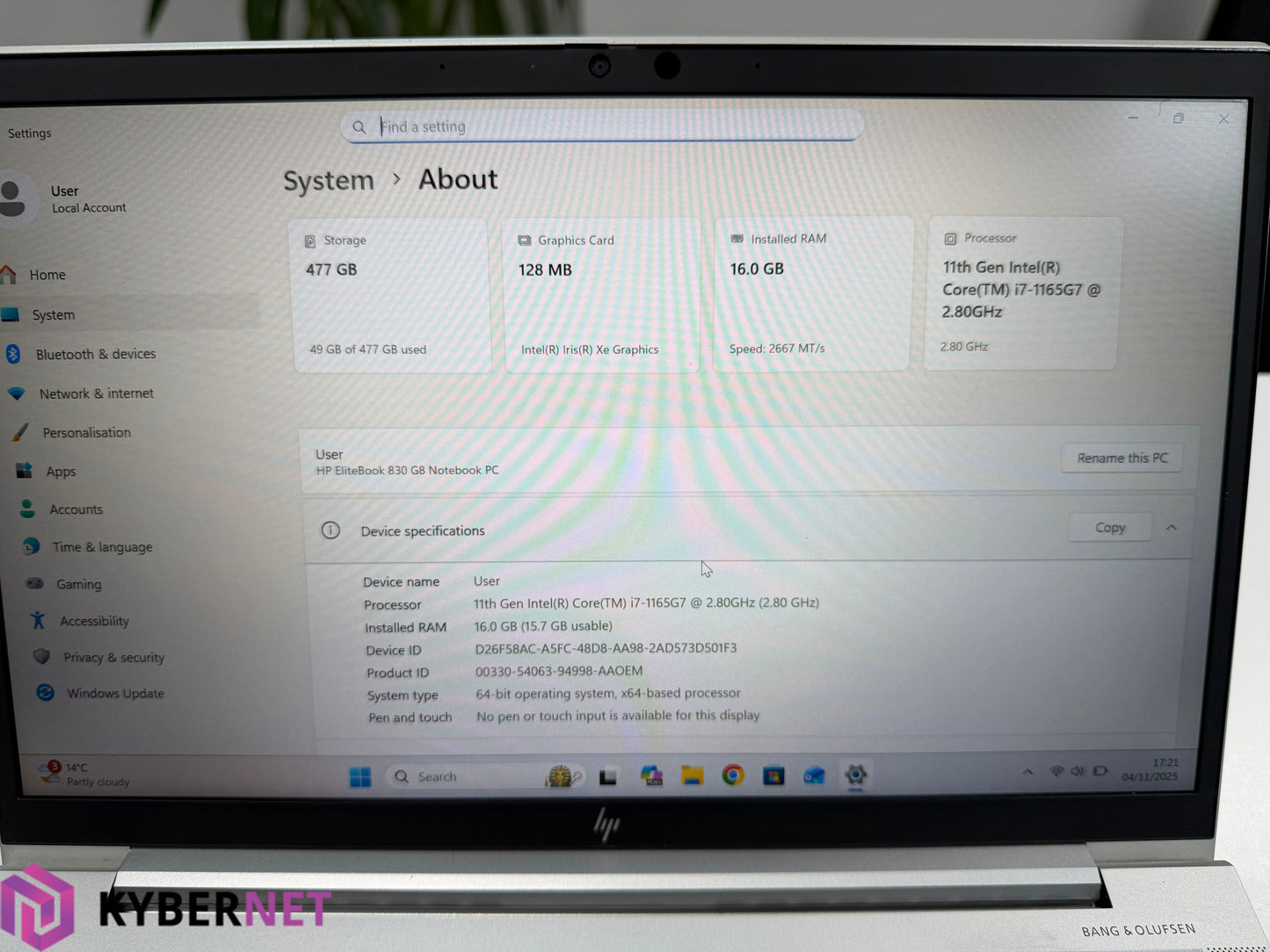 HP EliteBook 830 G8 13.3" FHD Laptop, i7-1165G7 2.80GHz, 16GB, 512GB, Win 11