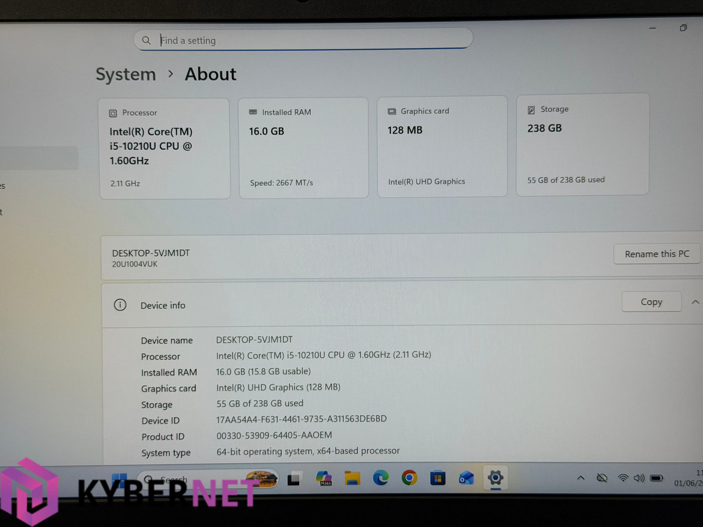 Lenovo ThinkPad L14 Gen 1 14" FHD Laptop, i5-10210U 1.60GHz, 16GB, 256GB