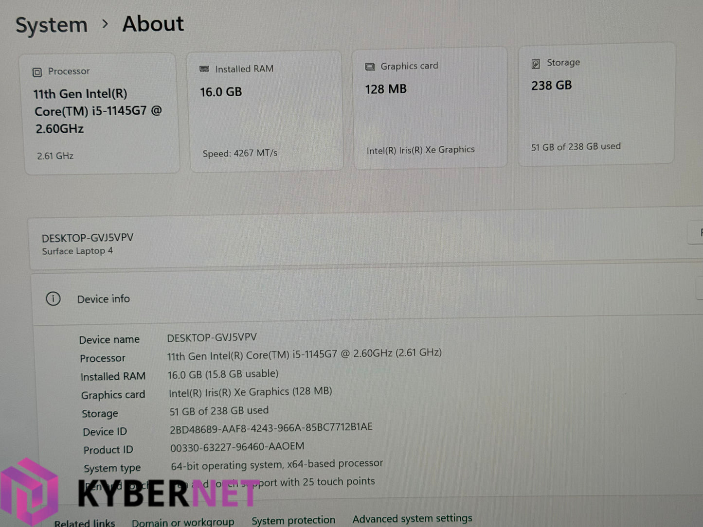 Microsoft Surface Laptop 4 13.5" QHD Touch Laptop, i5-1145G7 2.60GHz, 16GB, 256GB