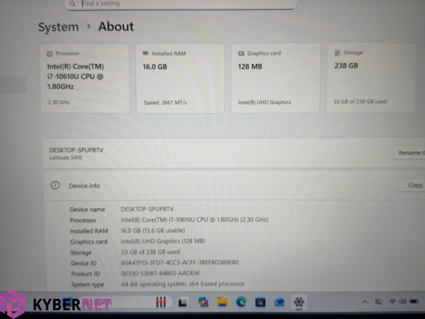 Dell Latitude 5410 14" FHD Laptop, i7-10610U 1.80GHz, 16GB, 256GB