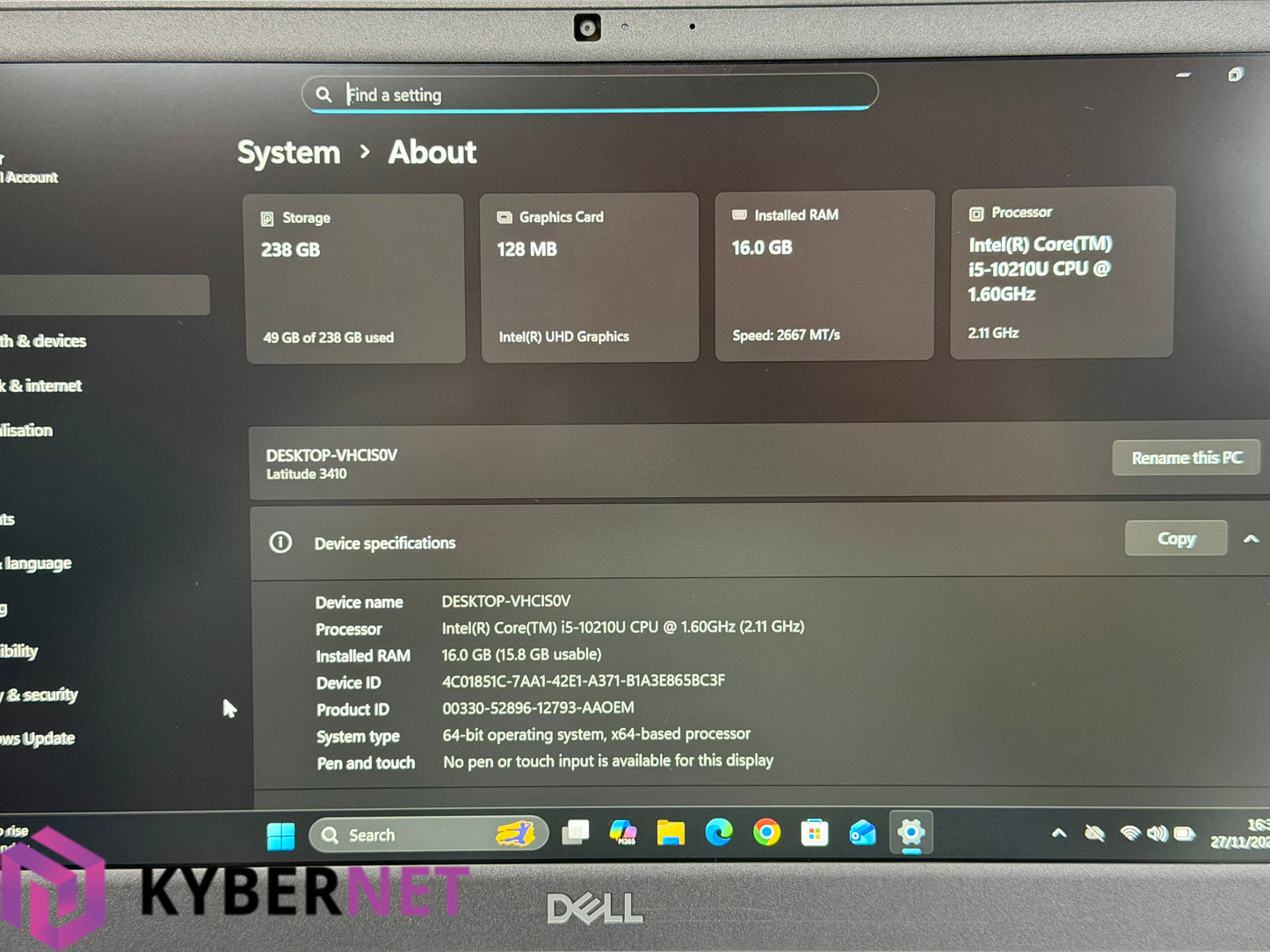 Dell Latitude 3410 14" FHD Laptop, i5-10210U 1.60GHz, 16GB, 256GB