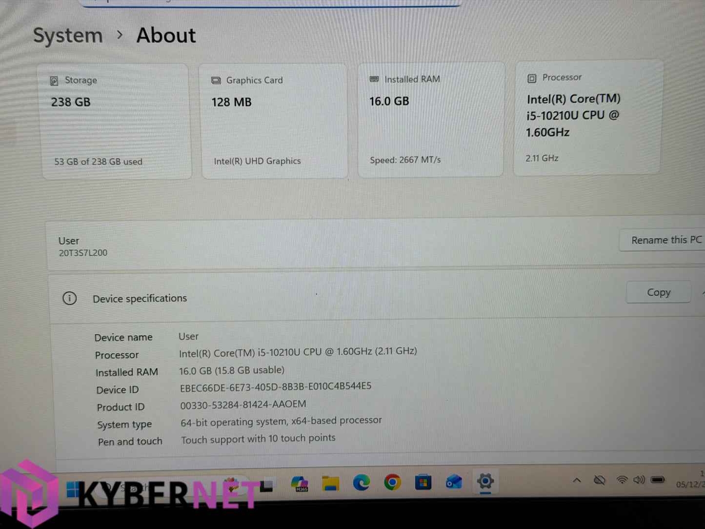 Lenovo ThinkPad X13 Gen 1 13.3" FHD Touchscreen Laptop, i5-10210U 1.60GHz, 256GB SSD, 16GB, Win 11