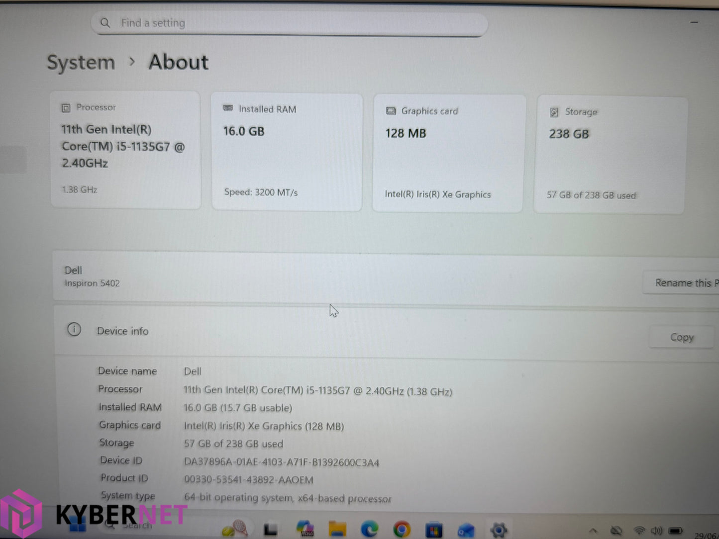Dell Inspiron 5402 14" FHD Laptop, i5-1135G7 2.40GHz, 16GB, 256GB