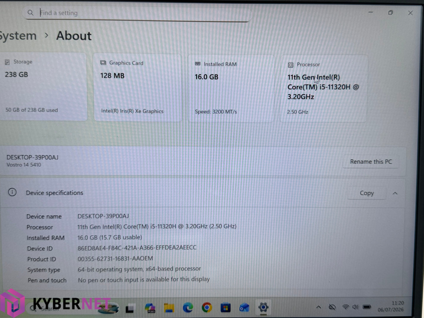 Dell Vostro 14 5410 14" FHD Laptop, i5-11320H 3.20GHz, 16GB, 256GB
