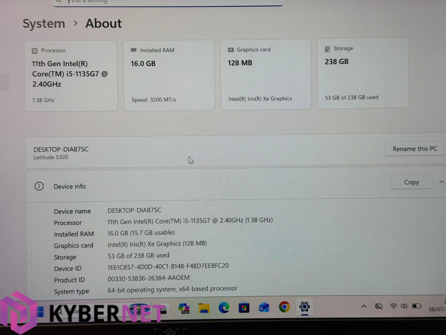 Dell Latitude 5320 13.3" FHD Touchscreen Laptop, i5-1135G7 2.40GHz, 16GB, 256GB, Win 11