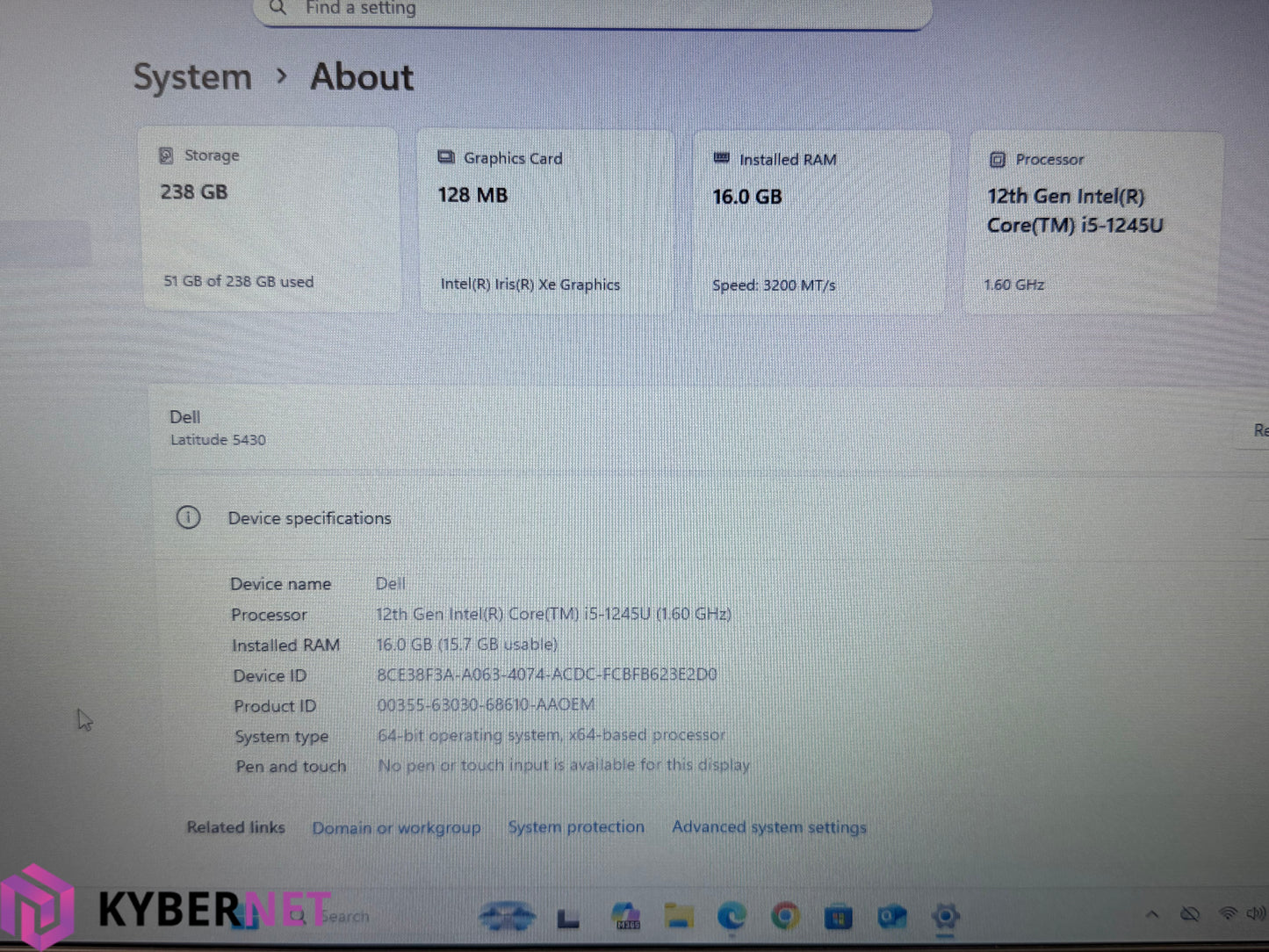 Dell Latitude 5430 14" HD Laptop, i5-1245U 1.60GHz, 16GB, 256GB, Win 11