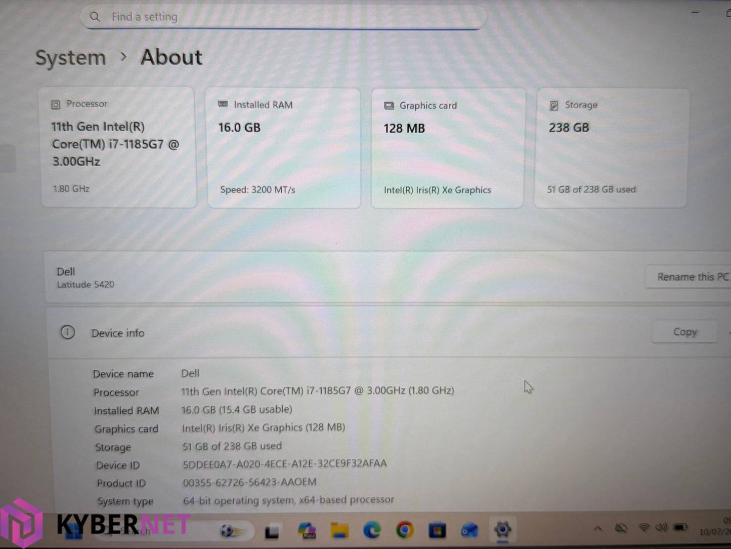 Dell Latitude 5420 14" FHD Laptop, i7-1185G7 3.00GHz, 16GB, 256GB, Win11