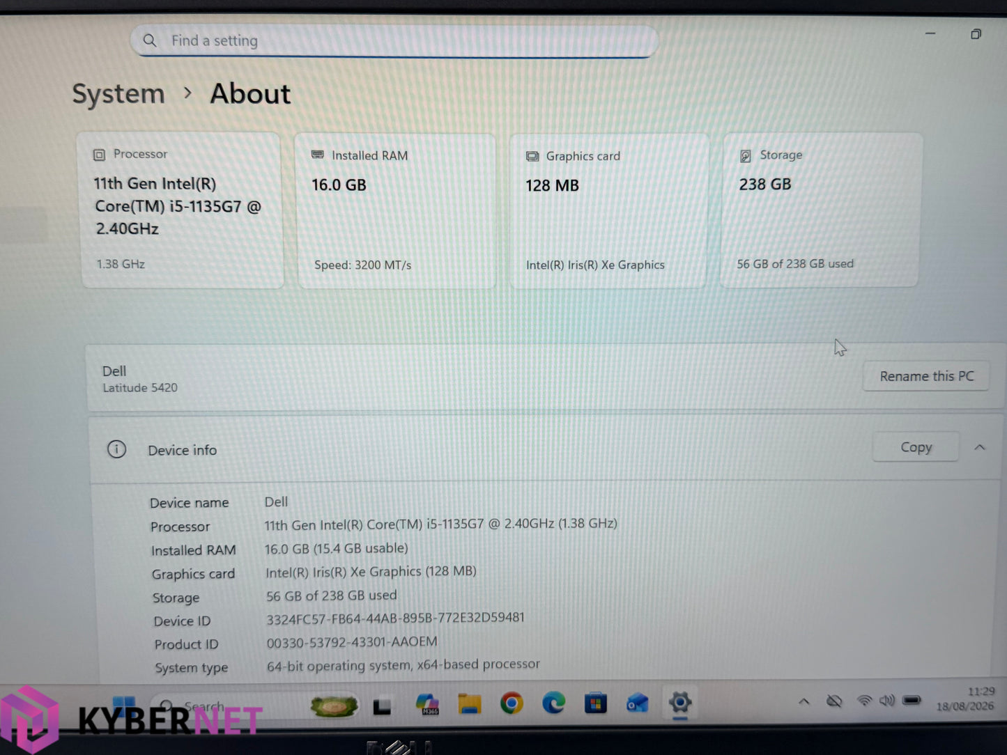 Dell Latitude 5420 14" FHD Laptop, i5-1135G7 2.40GHz, 16GB, 256GB, Win11