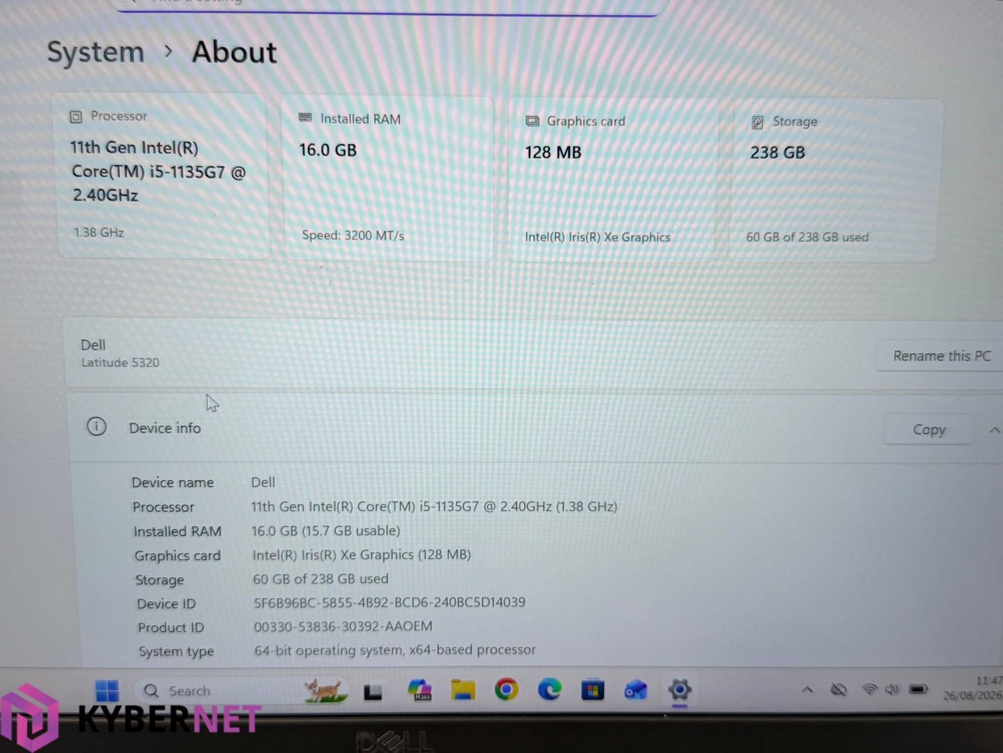 Dell Latitude 5320 13.3" FHD Touchscreen Laptop, i5-1135G7 2.40GHz, 16GB, 256GB, Win 11