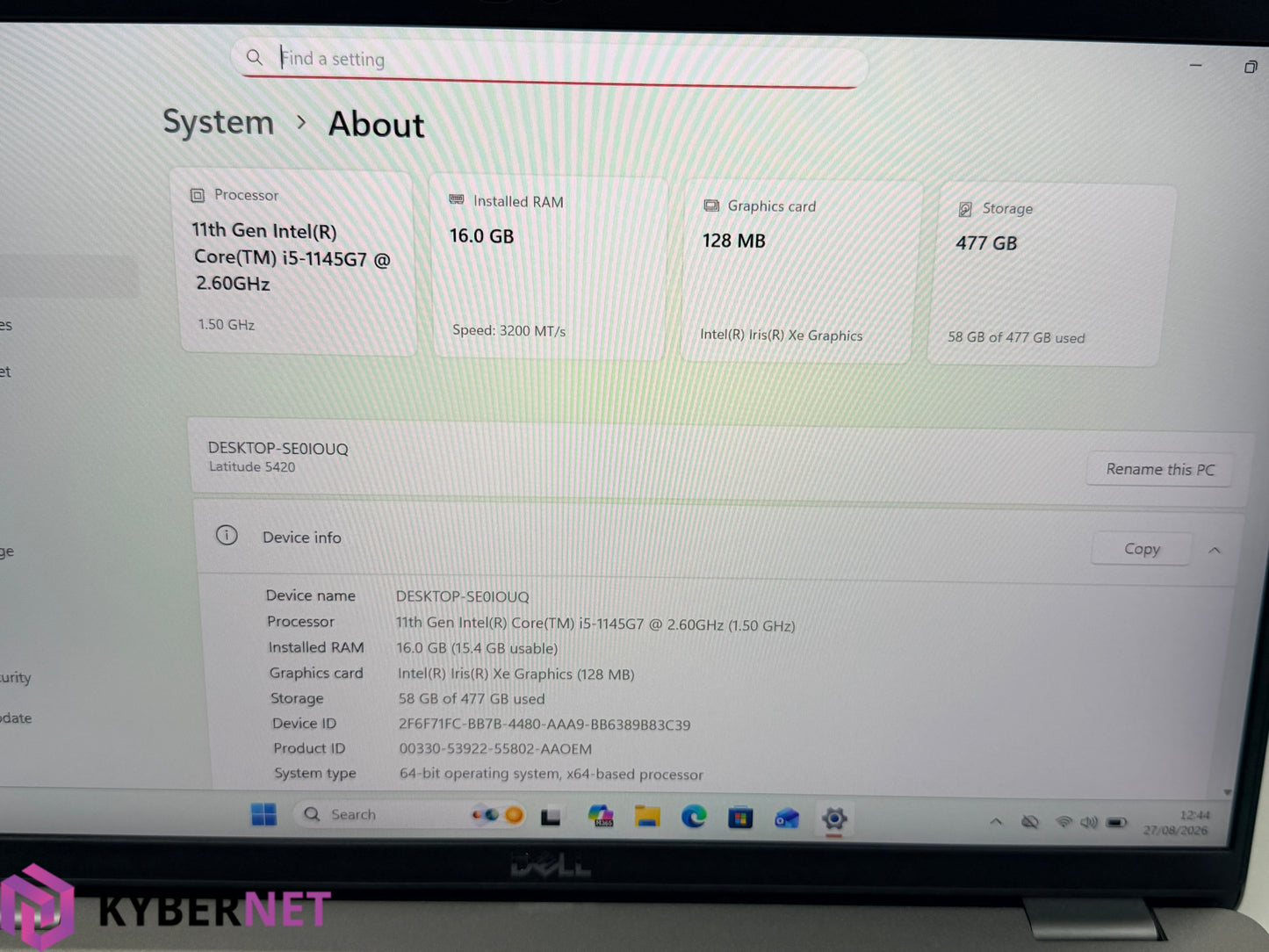 Dell Latitude 5420 14" FHD Laptop, i5-1145G7 2.60GHz, 16GB, 512GB