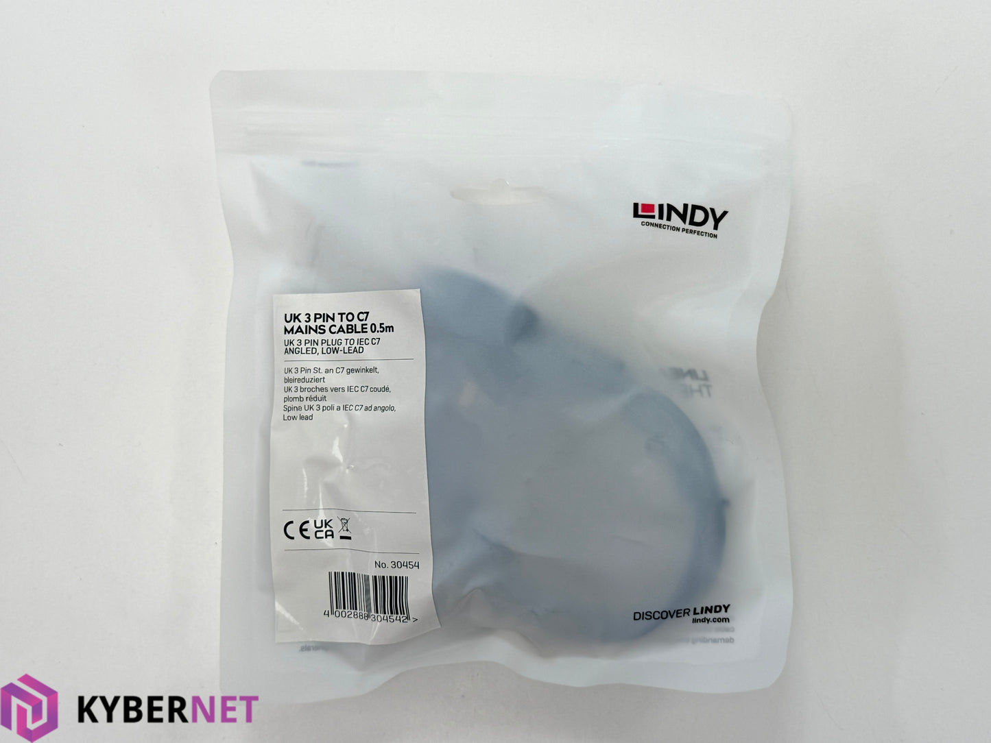 Lindy 30454 0.5m UK 3 Pin Plug To Right Angle IEC C7 Extension Cable (Figure-8)