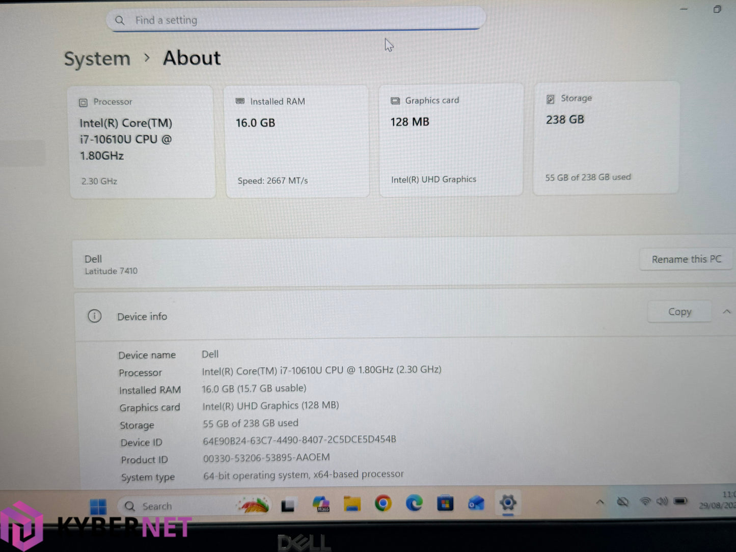 Dell Latitude 7410 14" FHD Laptop, i7-10610U 1.80GHz, 16GB, 256GB, Win 11