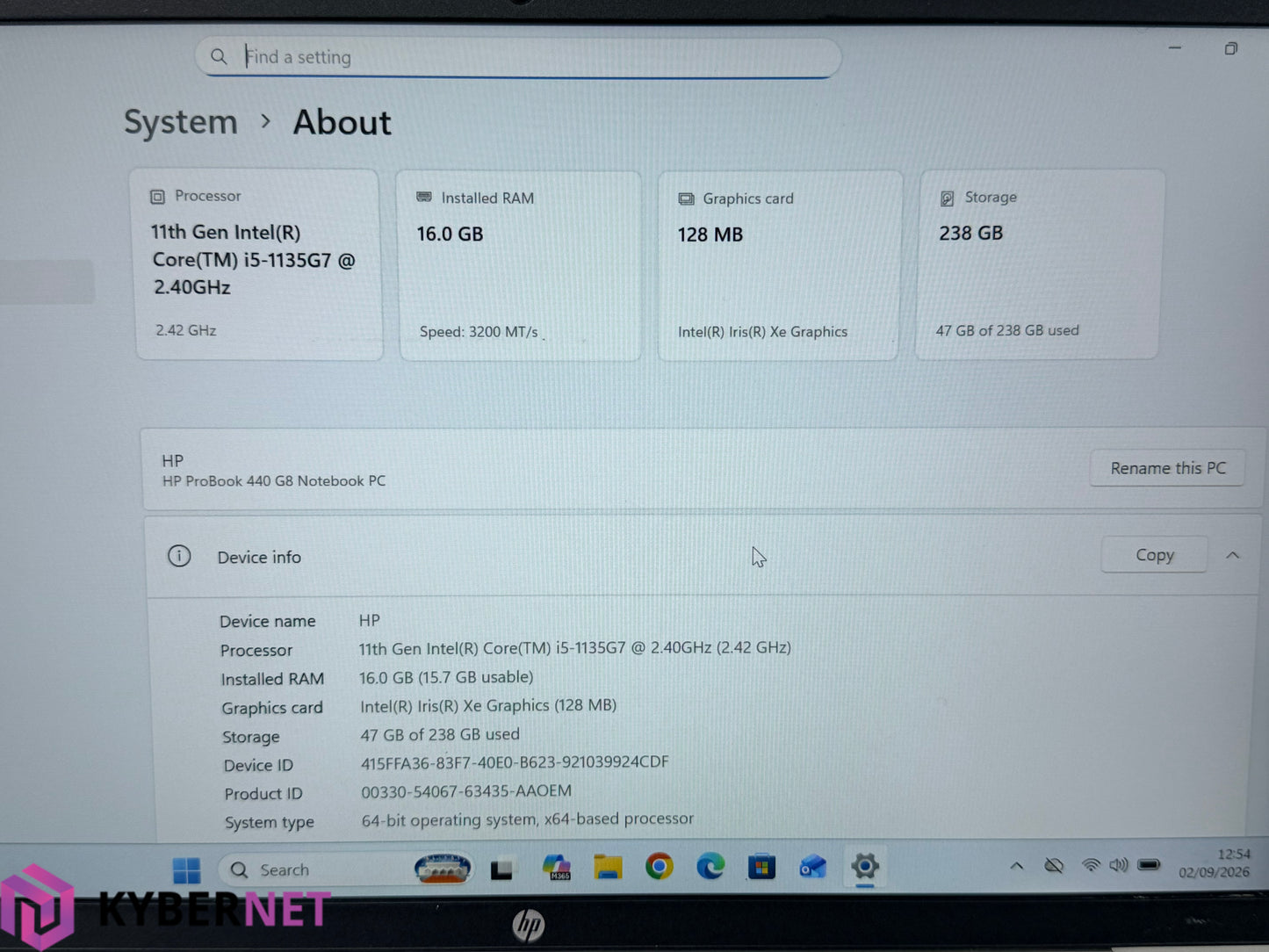 HP ProBook 440 G8 14" FHD Laptop, i5-1135G7 2.40GHz, 16GB, 256GB, Win11