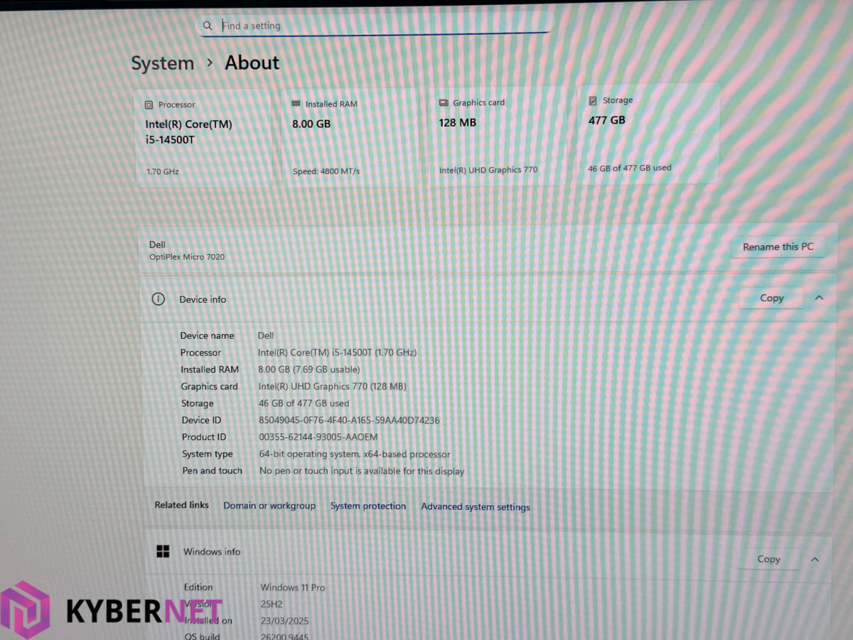 Dell Optiplex Micro 7020 Desktop PC, i5-14500T 1.70GHz, 8GB, 512GB, Win11
