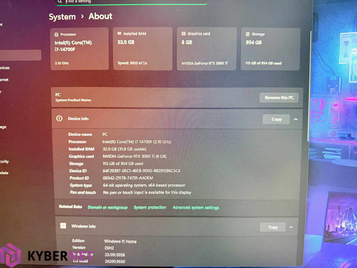 Gaming PC i7-14700F 2.10GHz, 32GB, 1TB SSD, RTX 3060 Ti 8GB
