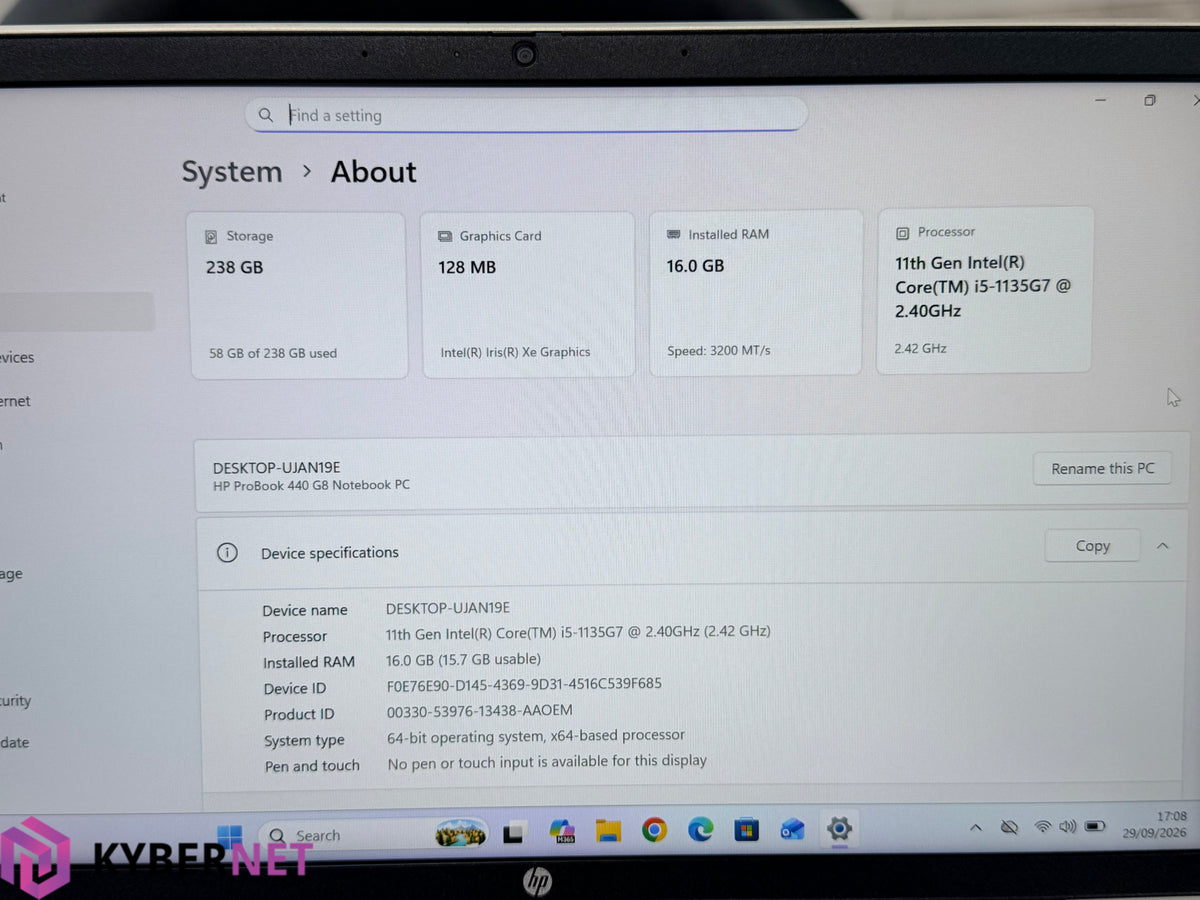 HP ProBook 440 G8 14" FHD Laptop, i5-1135G7 2.40GHz, 16GB, 256GB, Win 11
