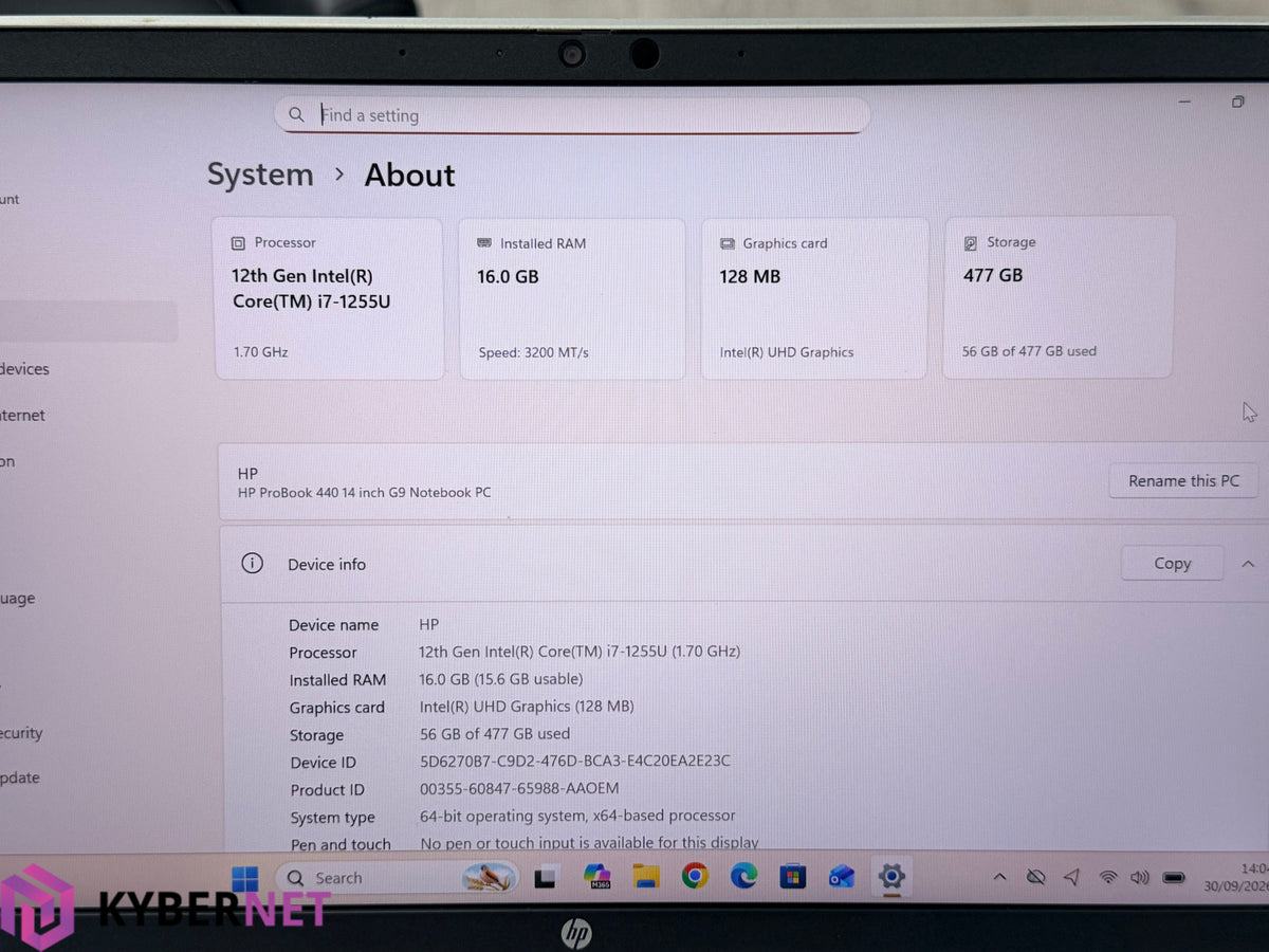 HP ProBook 440 G9 14" FHD Laptop, i7-1255U, 16GB, 512GB, Win 11
