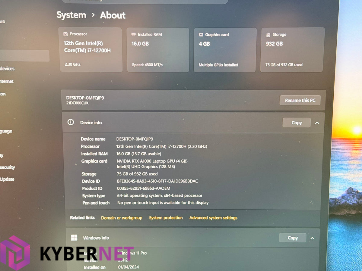 Lenovo ThinkPad P1 Gen 5 16" WQXGA Laptop, i7-12700H 2.30GHz, 16GB, 1TB, RTX A1000 4GB