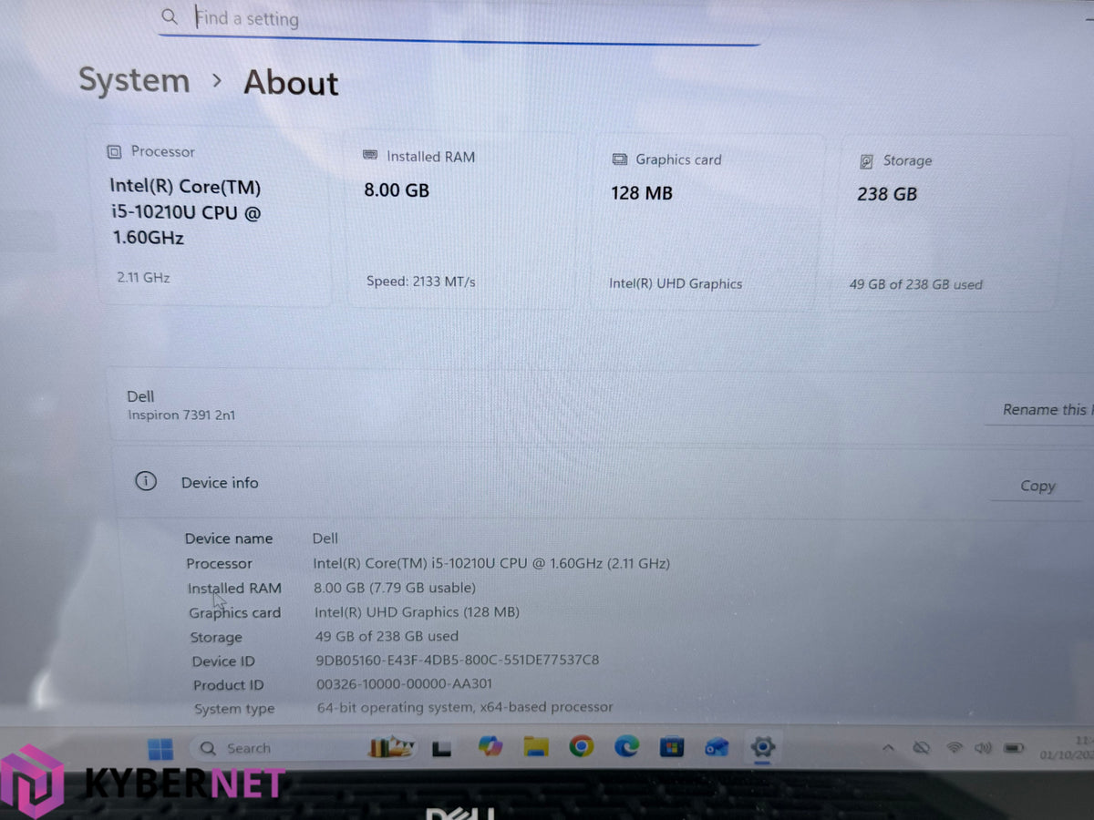 Dell Inspiron 7391 2-in-1 13.3" FHD Touch Laptop, i5-10210U 1.60GHz, 8GB, 256GB
