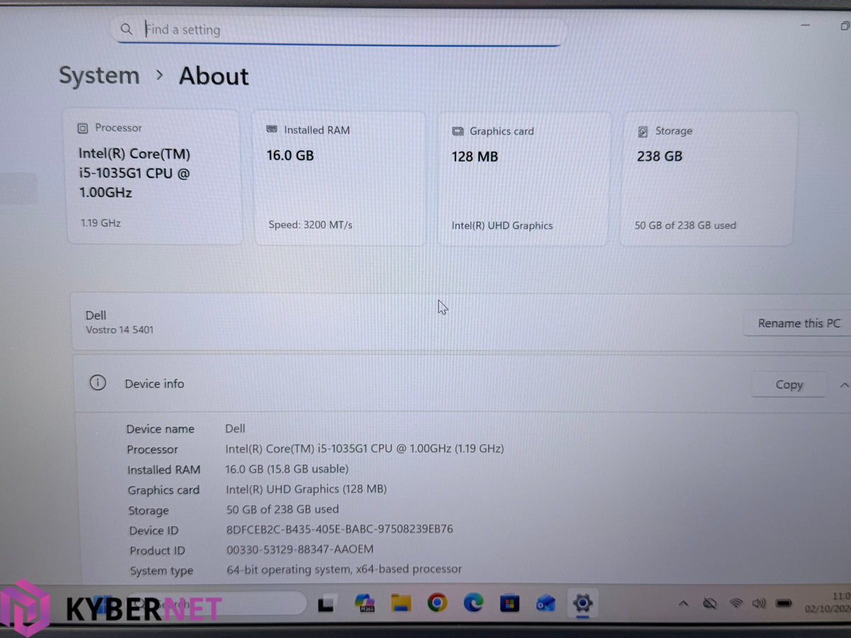 Dell Vostro 14 5401 14" FHD Laptop, i5-1035G1 1.00GHz, 16GB, 256GB
