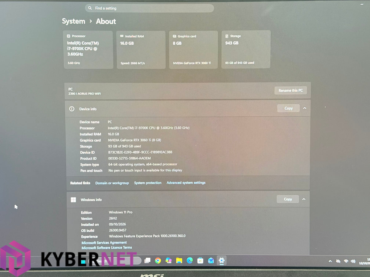 Gaming PC i7-9700K 3.60GHz, 16GB, 512GB SSD + 500GB HDD, RTX 3060 Ti 8GB