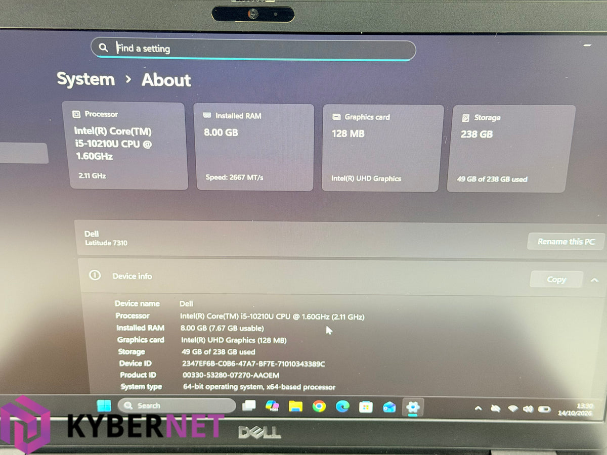 Dell Latitude 7310 13.3" FHD Laptop, i5-10210U 1.60GHz, 8GB, 256GB, W11