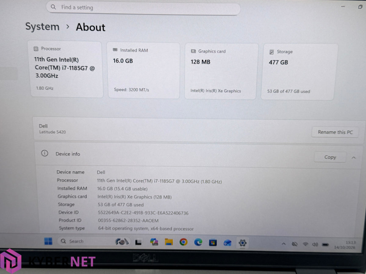 Dell Latitude 5420 14" FHD Laptop, i7-1185G7 3.00GHz, 16GB, 512GB, Win 11