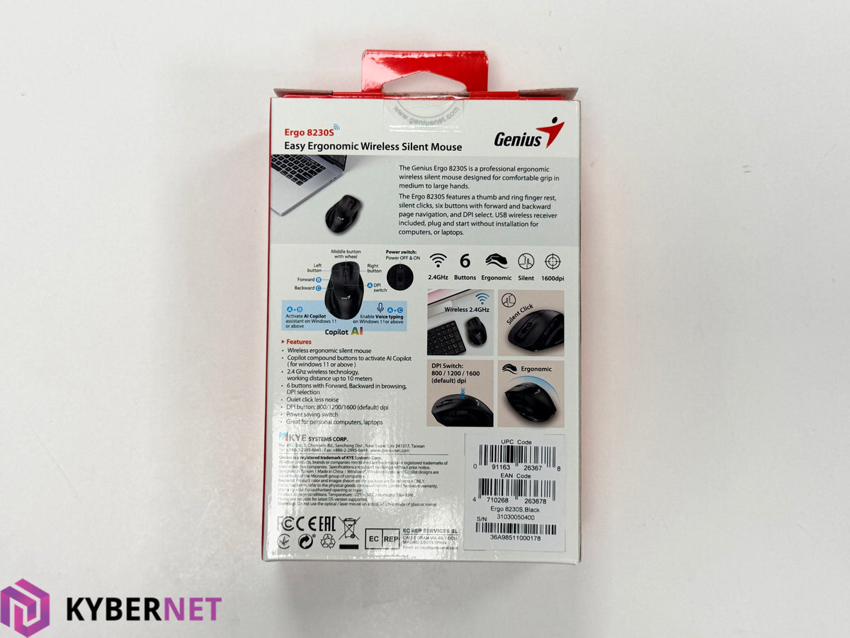 Genius Ergo 8230S Easy Ergonomic Wireless Silent Mouse (USB-A Receiver)