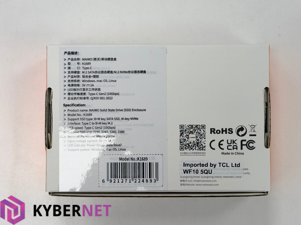 Maiwo USB Type-C 3.2 Gen2 10Gbps SATA / NVMe M.2 SSD Enclosure