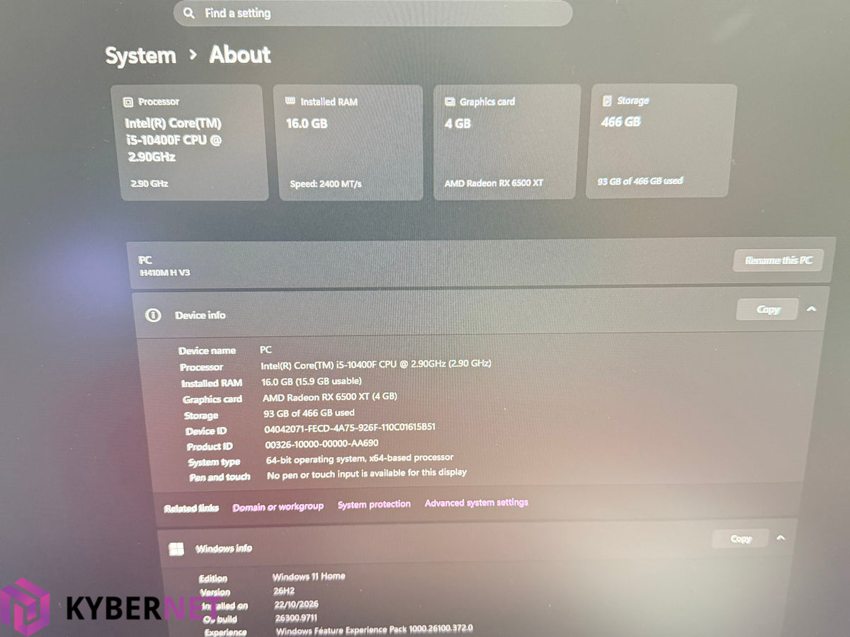 Gaming PC i5-10400F 2.90GHz, 16GB, 512GB SSD, RX 6500 XT 4GB