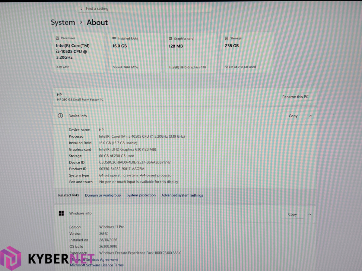 HP 290 G3 SFF Desktop PC, i5-10505 Up To 4.60GHz, 16GB, 256GB, W11
