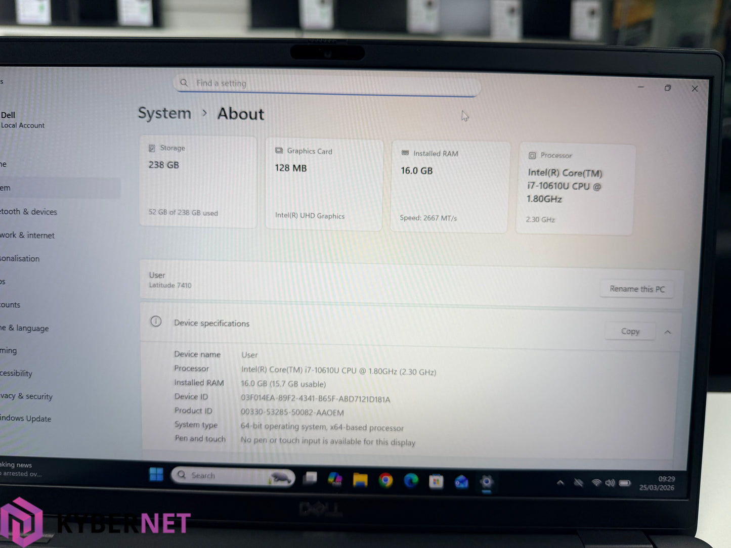 Dell Latitude 7410 14" FHD Laptop, i7-10610U 1.80GHz, 16GB, 256GB