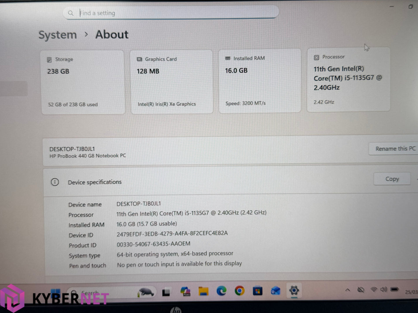 HP ProBook 440 G8 14" FHD Laptop, i5-1135G7 2.40GHz, 16GB, 256GB