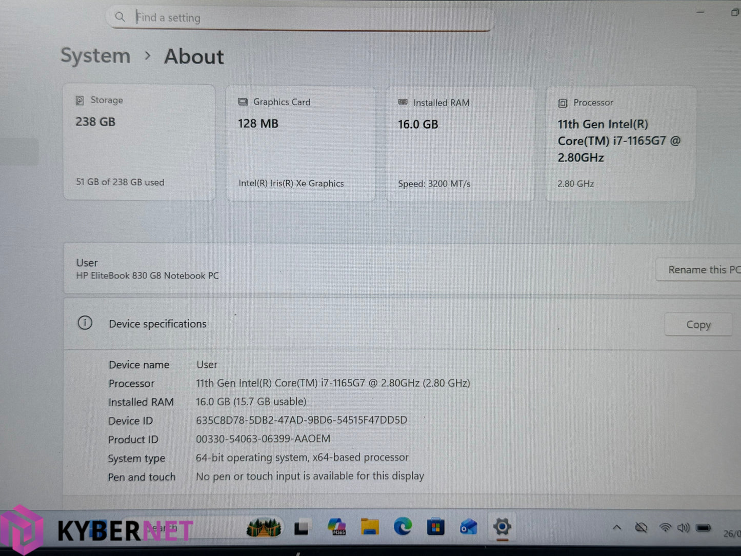 HP EliteBook 830 G8 13.3" FHD Laptop, i7-1165G7 2.80GHz, 16GB, 256GB