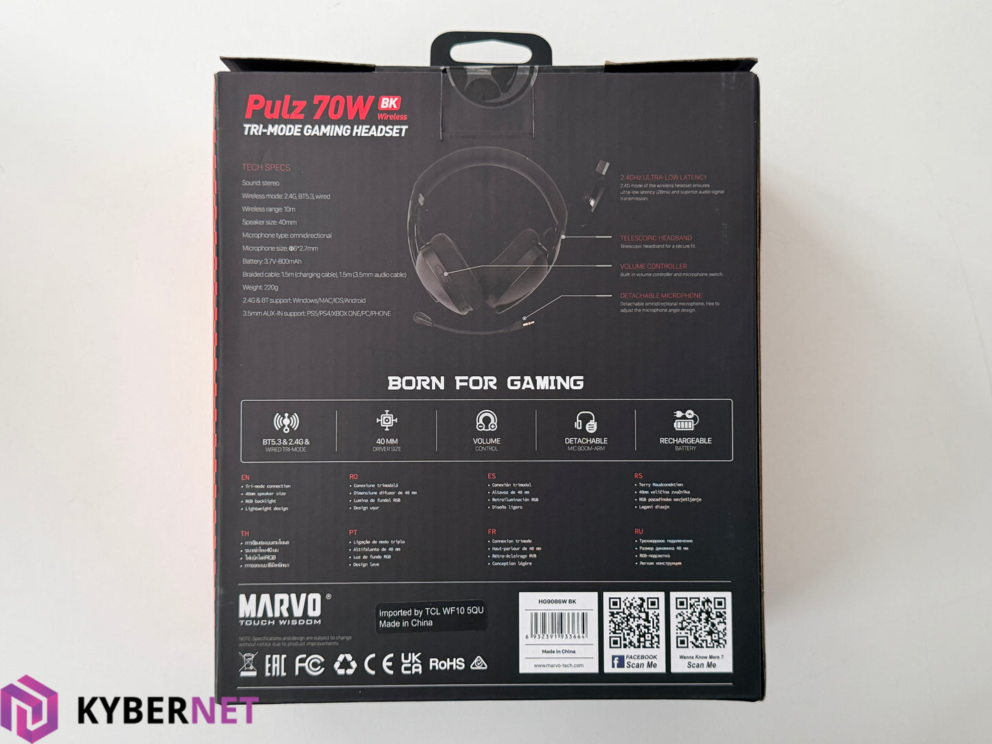 Marvo Pulz 70W BK Wireless Tri-Mode Gaming Headset