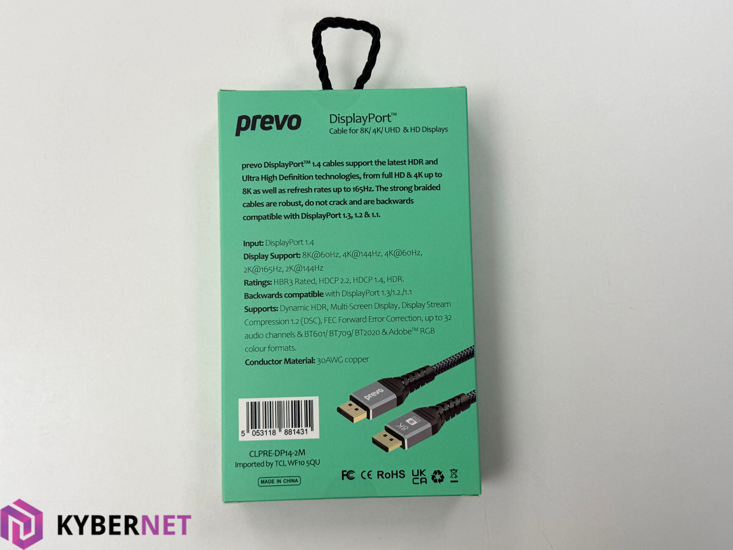 Prevo DisplayPort Cable for 8K / 4K / UHD / HD Displays - 2m
