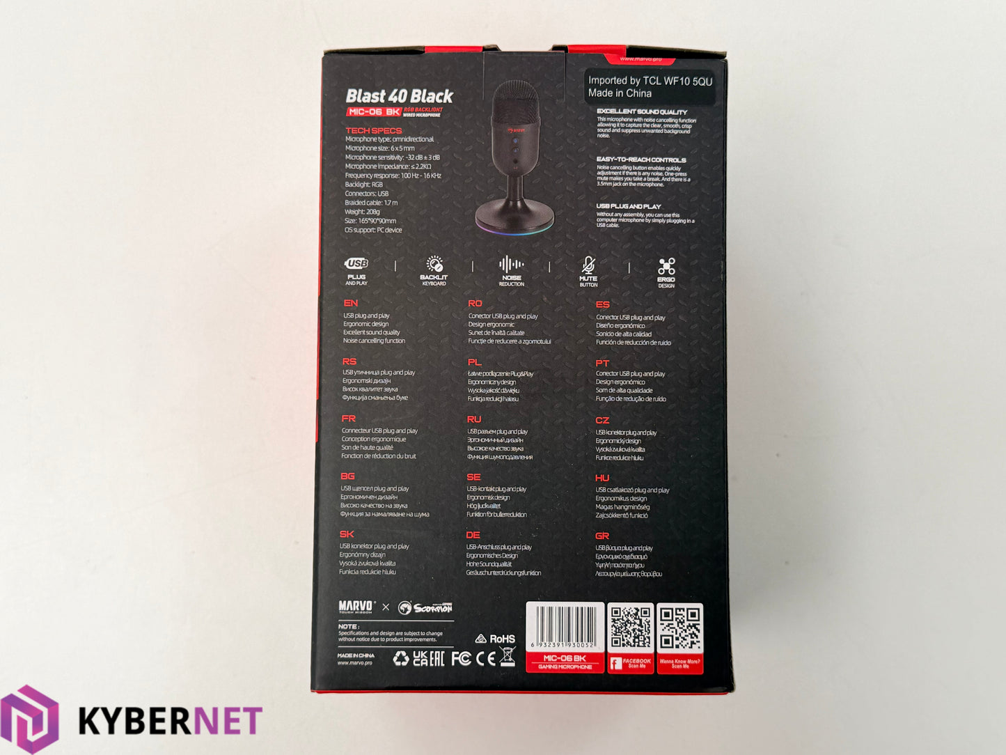 Marvo MIC-06 BK Blast 40 Black Wired RGB Microphone